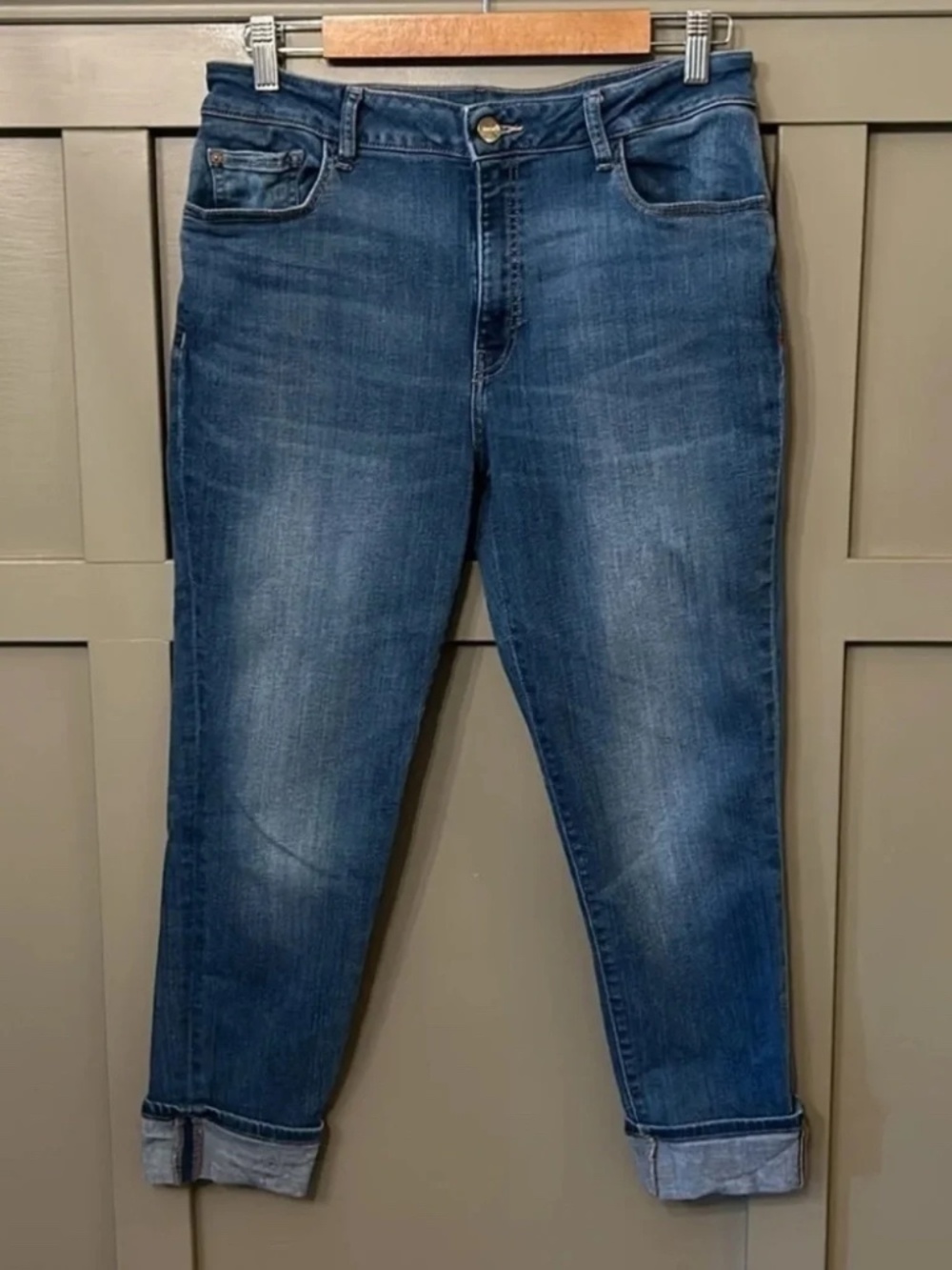 Warp + Weft JFK New York City Skinny Jeans in Rockaway Wash Cuffed Hem Size 32